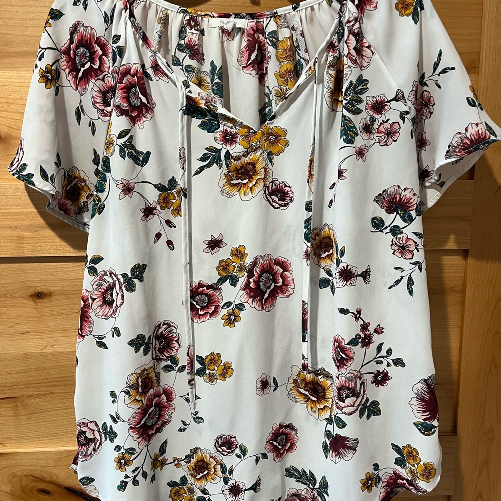 Maurices Floral Blouse - White, Red, Yellow
